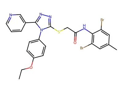 N-(2,6-dibromo-4-methylphenyl)-2-{[4-(4-ethoxyphenyl)-5-(3-pyridinyl)-4H-1,2,4-triazol-3-yl]sulfanyl}acetamide structure