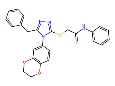 2-((5-Benzyl-4-(2,3-dihydrobenzo[b][1,4]dioxin-6-yl)-4H-1,2,4-triazol-3-yl)thio)-N-phenylacetamide structure