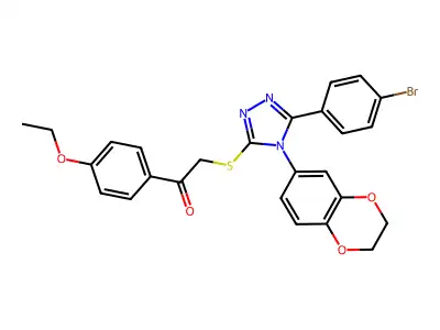 2-((5-(4-Bromophenyl)-4-(2,3-dihydrobenzo[b][1,4]dioxin-6-yl)-4H-1,2,4-triazol-3-yl)thio)-1-(4-ethoxyphenyl)ethanone structure