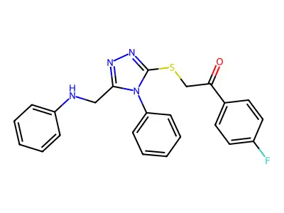 2-((5-(Anilinomethyl)-4-PH-4H-1,2,4-triazol-3-YL)thio)-1-(4-F-PH)ethanone structure