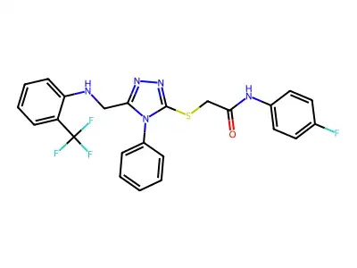 N-(4-FLUOROPHENYL)-2-[(4-PHENYL-5-{[2-(TRIFLUOROMETHYL)ANILINO]METHYL}-4H-1,2,4-TRIAZOL-3-YL)SULFANYL]ACETAMIDE structure