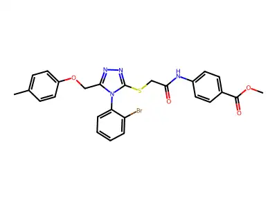 methyl 4-{[({4-(2-bromophenyl)-5-[(4-methylphenoxy)methyl]-4H-1,2,4-triazol-3-yl}sulfanyl)acetyl]amino}benzoate structure