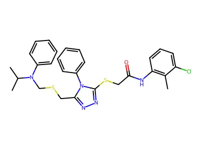 N-(3-chloro-2-methylphenyl)-2-{[5-({[(isopropylanilino)methyl]sulfanyl}methyl)-4-phenyl-4H-1,2,4-triazol-3-yl]sulfanyl}acetamide structure