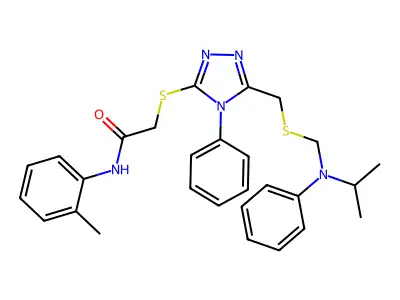 2-{[5-({[(isopropylanilino)methyl]sulfanyl}methyl)-4-phenyl-4H-1,2,4-triazol-3-yl]sulfanyl}-N-(2-methylphenyl)acetamide structure