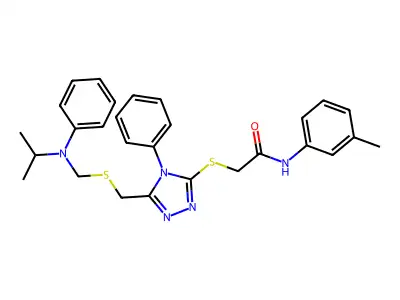 2-((5-((((Isopropyl(phenyl)amino)methyl)thio)methyl)-4-phenyl-4H-1,2,4-triazol-3-yl)thio)-N-(m-tolyl)acetamide structure