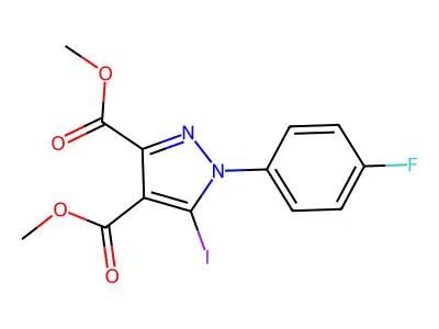 Dimethyl 1-(4-fluorophenyl)-5-iodo-1H-pyrazole-3,4-dicarboxylate structure