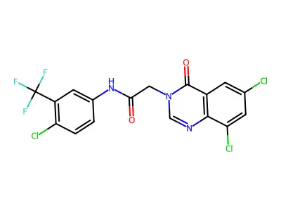 N-(4-CL-3-(Trifluoromethyl)PH)-2-(6,8-DI-CL-4-oxo-3(4H)-quinazolinyl)acetamide structure