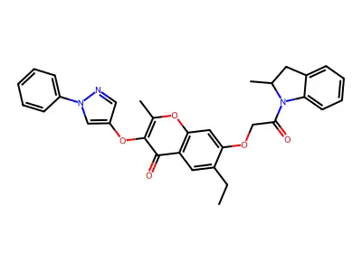 6-ETHYL-2-METHYL-7-[2-(2-METHYL-2,3-DIHYDRO-1H-INDOL-1-YL)-2-OXOETHOXY]-3-[(1-PHENYL-1H-PYRAZOL-4-YL)OXY]-4H-CHROMEN-4-ONE structure