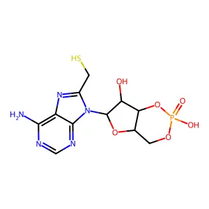 6-[6-amino-8-(sulfanylmethyl)purin-9-yl]-2-hydroxy-2-oxo-4a,6,7,7a-tetrahydro-4H-furo[3,2-d][1,3,2]dioxaphosphinin-7-ol structure