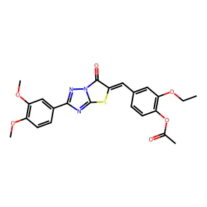 4-{(Z)-[2-(3,4-dimethoxyphenyl)-6-oxo[1,3]thiazolo[3,2-b][1,2,4]triazol-5(6H)-ylidene]methyl}-2-ethoxyphenyl acetate structure