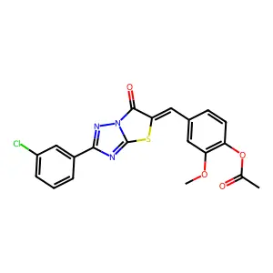 4-{(Z)-[2-(3-chlorophenyl)-6-oxo[1,3]thiazolo[3,2-b][1,2,4]triazol-5(6H)-ylidene]methyl}-2-methoxyphenyl acetate structure