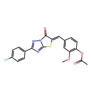 4-{(Z)-[2-(4-fluorophenyl)-6-oxo[1,3]thiazolo[3,2-b][1,2,4]triazol-5(6H)-ylidene]methyl}-2-methoxyphenyl acetate structure