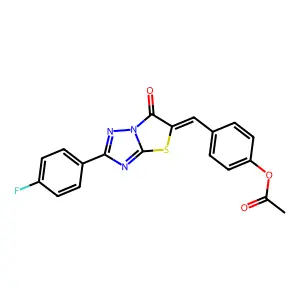 4-{(Z)-[2-(4-fluorophenyl)-6-oxo[1,3]thiazolo[3,2-b][1,2,4]triazol-5(6H)-ylidene]methyl}phenyl acetate structure