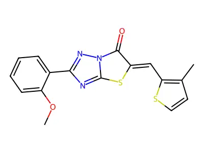 (5Z)-2-(2-methoxyphenyl)-5-[(3-methylthien-2-yl)methylene][1,3]thiazolo[3,2-b][1,2,4]triazol-6(5H)-one structure