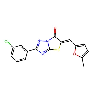 (5Z)-2-(3-chlorophenyl)-5-[(5-methyl-2-furyl)methylene][1,3]thiazolo[3,2-b][1,2,4]triazol-6(5H)-one structure