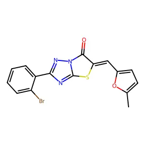 (5Z)-2-(2-bromophenyl)-5-[(5-methylfuran-2-yl)methylidene][1,3]thiazolo[3,2-b][1,2,4]triazol-6(5H)-one structure