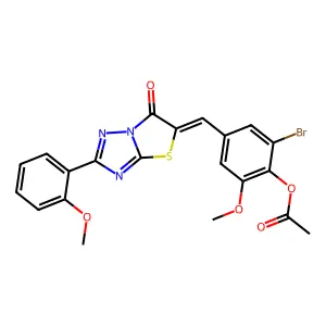 2-bromo-6-methoxy-4-{(Z)-[2-(2-methoxyphenyl)-6-oxo[1,3]thiazolo[3,2-b][1,2,4]triazol-5(6H)-ylidene]methyl}phenyl acetate structure