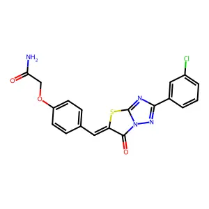 (Z)-2-(4-((2-(3-chlorophenyl)-6-oxothiazolo[3,2-b][1,2,4]triazol-5(6H)-ylidene)methyl)phenoxy)acetamide structure