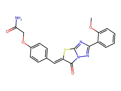 2-(4-{(Z)-[2-(2-methoxyphenyl)-6-oxo[1,3]thiazolo[3,2-b][1,2,4]triazol-5(6H)-ylidene]methyl}phenoxy)acetamide structure