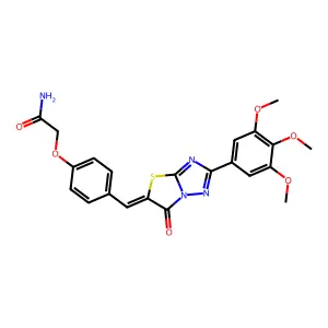 2-(4-{(Z)-[6-oxo-2-(3,4,5-trimethoxyphenyl)[1,3]thiazolo[3,2-b][1,2,4]triazol-5(6H)-ylidene]methyl}phenoxy)acetamide structure