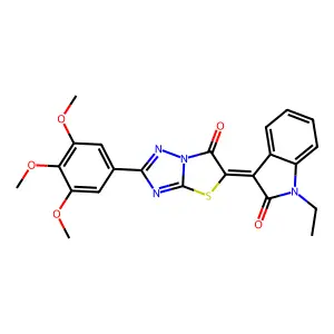 (3Z)-1-ethyl-3-[6-oxo-2-(3,4,5-trimethoxyphenyl)[1,3]thiazolo[3,2-b][1,2,4]triazol-5(6H)-ylidene]-1,3-dihydro-2H-indol-2-one structure