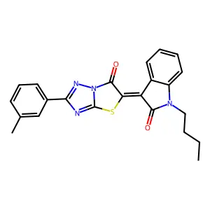(3Z)-1-butyl-3-[2-(3-methylphenyl)-6-oxo[1,3]thiazolo[3,2-b][1,2,4]triazol-5(6H)-ylidene]-1,3-dihydro-2H-indol-2-one structure