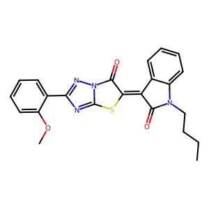 (3Z)-1-butyl-3-[2-(2-methoxyphenyl)-6-oxo[1,3]thiazolo[3,2-b][1,2,4]triazol-5(6H)-ylidene]-1,3-dihydro-2H-indol-2-one structure