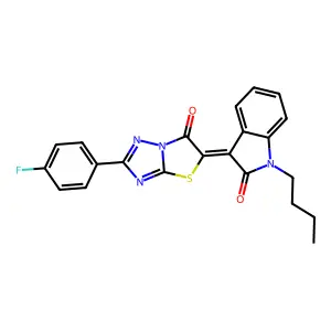 (3Z)-1-butyl-3-[2-(4-fluorophenyl)-6-oxo[1,3]thiazolo[3,2-b][1,2,4]triazol-5(6H)-ylidene]-1,3-dihydro-2H-indol-2-one structure
