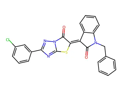 (3Z)-1-benzyl-3-[2-(3-chlorophenyl)-6-oxo[1,3]thiazolo[3,2-b][1,2,4]triazol-5(6H)-ylidene]-1,3-dihydro-2H-indol-2-one structure