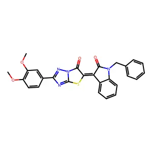 (3Z)-1-benzyl-3-[2-(3,4-dimethoxyphenyl)-6-oxo[1,3]thiazolo[3,2-b][1,2,4]triazol-5(6H)-ylidene]-1,3-dihydro-2H-indol-2-one structure