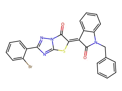 (3Z)-1-benzyl-3-[2-(2-bromophenyl)-6-oxo[1,3]thiazolo[3,2-b][1,2,4]triazol-5(6H)-ylidene]-1,3-dihydro-2H-indol-2-one structure