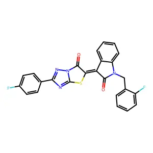 (3Z)-1-(2-fluorobenzyl)-3-[2-(4-fluorophenyl)-6-oxo[1,3]thiazolo[3,2-b][1,2,4]triazol-5(6H)-ylidene]-1,3-dihydro-2H-indol-2-one structure