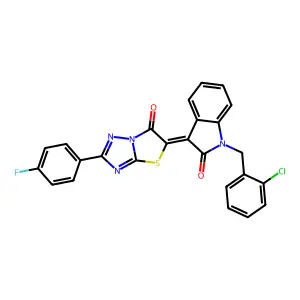 (3Z)-1-(2-chlorobenzyl)-3-[2-(4-fluorophenyl)-6-oxo[1,3]thiazolo[3,2-b][1,2,4]triazol-5(6H)-ylidene]-1,3-dihydro-2H-indol-2-one structure