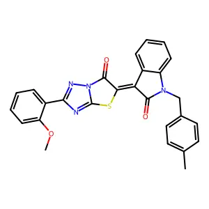 (3Z)-3-[2-(2-methoxyphenyl)-6-oxo[1,3]thiazolo[3,2-b][1,2,4]triazol-5(6H)-ylidene]-1-(4-methylbenzyl)-1,3-dihydro-2H-indol-2-one structure