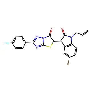 (3Z)-5-bromo-3-[2-(4-fluorophenyl)-6-oxo[1,3]thiazolo[3,2-b][1,2,4]triazol-5(6H)-ylidene]-1-(prop-2-en-1-yl)-1,3-dihydro-2H-indol-2-one structure