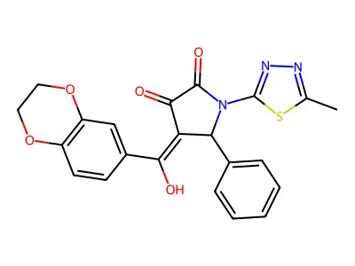 4-(2,3-dihydro-1,4-benzodioxine-6-carbonyl)-3-hydroxy-1-(5-methyl-1,3,4-thiadiazol-2-yl)-5-phenyl-2,5-dihydro-1H-pyrrol-2-one structure