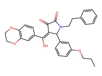 4-(2,3-dihydro-1,4-benzodioxine-6-carbonyl)-3-hydroxy-1-(2-phenylethyl)-5-(3-propoxyphenyl)-2,5-dihydro-1H-pyrrol-2-one structure