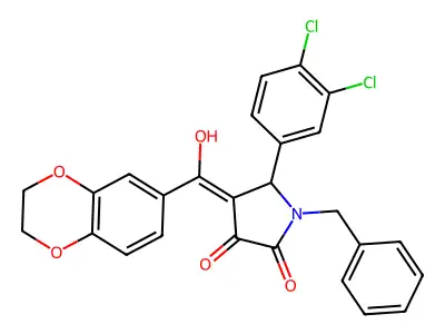 1-benzyl-5-(3,4-dichlorophenyl)-4-(2,3-dihydro-1,4-benzodioxine-6-carbonyl)-3-hydroxy-2,5-dihydro-1H-pyrrol-2-one structure