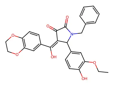 1-benzyl-4-(2,3-dihydro-1,4-benzodioxine-6-carbonyl)-5-(3-ethoxy-4-hydroxyphenyl)-3-hydroxy-2,5-dihydro-1H-pyrrol-2-one structure