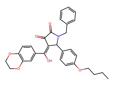 1-benzyl-5-(4-butoxyphenyl)-4-(2,3-dihydro-1,4-benzodioxine-6-carbonyl)-3-hydroxy-2,5-dihydro-1H-pyrrol-2-one structure