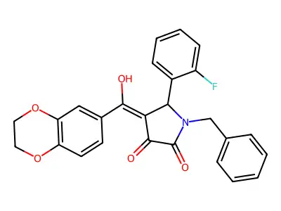 1-benzyl-4-(2,3-dihydro-1,4-benzodioxine-6-carbonyl)-5-(2-fluorophenyl)-3-hydroxy-2,5-dihydro-1H-pyrrol-2-one structure