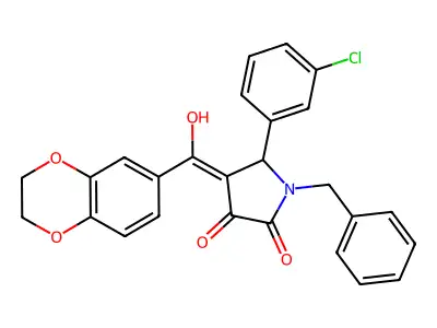 1-benzyl-5-(3-chlorophenyl)-4-(2,3-dihydro-1,4-benzodioxine-6-carbonyl)-3-hydroxy-2,5-dihydro-1H-pyrrol-2-one structure
