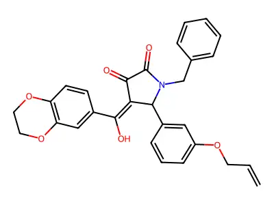 1-benzyl-4-(2,3-dihydro-1,4-benzodioxine-6-carbonyl)-3-hydroxy-5-[3-(prop-2-en-1-yloxy)phenyl]-2,5-dihydro-1H-pyrrol-2-one structure
