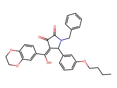 1-benzyl-5-(3-butoxyphenyl)-4-(2,3-dihydro-1,4-benzodioxine-6-carbonyl)-3-hydroxy-2,5-dihydro-1H-pyrrol-2-one structure