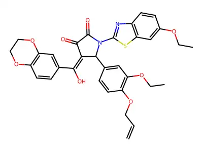 4-(2,3-dihydro-1,4-benzodioxine-6-carbonyl)-1-(6-ethoxy-1,3-benzothiazol-2-yl)-5-[3-ethoxy-4-(prop-2-en-1-yloxy)phenyl]-3-hydroxy-2,5-dihydro-1H-pyrrol-2-one structure