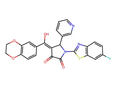 4-(2,3-dihydro-1,4-benzodioxine-6-carbonyl)-1-(6-fluoro-1,3-benzothiazol-2-yl)-3-hydroxy-5-(pyridin-3-yl)-2,5-dihydro-1H-pyrrol-2-one structure
