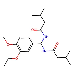 N-[(3-ethoxy-4-methoxyphenyl)-(3-methylbutanoylamino)methyl]-3-methylbutanamide structure