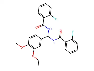 N-[(3-ethoxy-4-methoxyphenyl)-[(2-fluorobenzoyl)amino]methyl]-2-fluorobenzamide structure