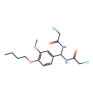 N-[(4-butoxy-3-methoxyphenyl)-[(2-chloroacetyl)amino]methyl]-2-chloroacetamide structure