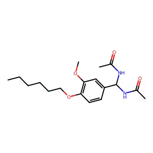 N-[acetamido-(4-hexoxy-3-methoxyphenyl)methyl]acetamide structure